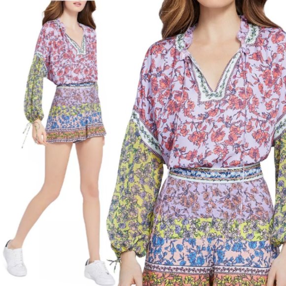 Alice + Olivia Tops - Alice + Olivia Julius Floral Peasant Blouse Tunic